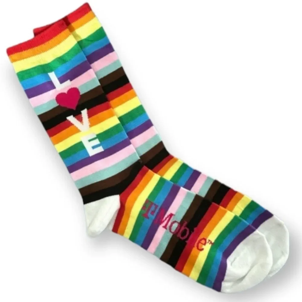 T-Mobile Rainbow Crew Socks S-M Love Pink Heart Pride Limited Edition 1 Pair New